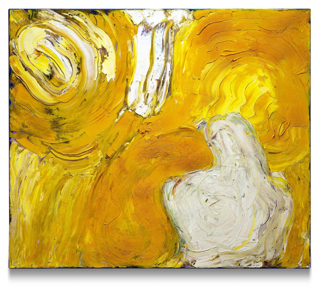 Oil painting titled "Composition Yellow" by artist Axel Scheins